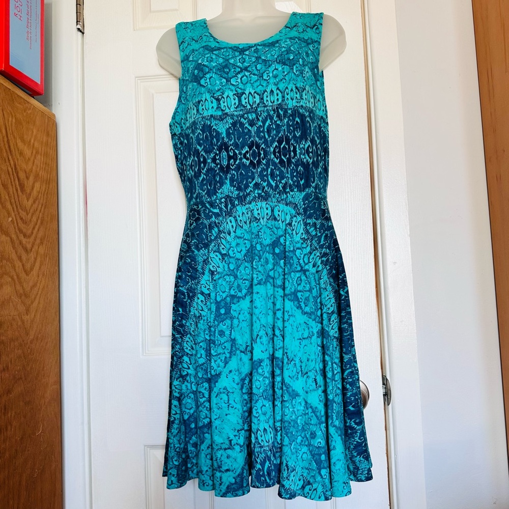 Cynthia Rowley Turquoise and Dark Blue Patterned Midi Dress